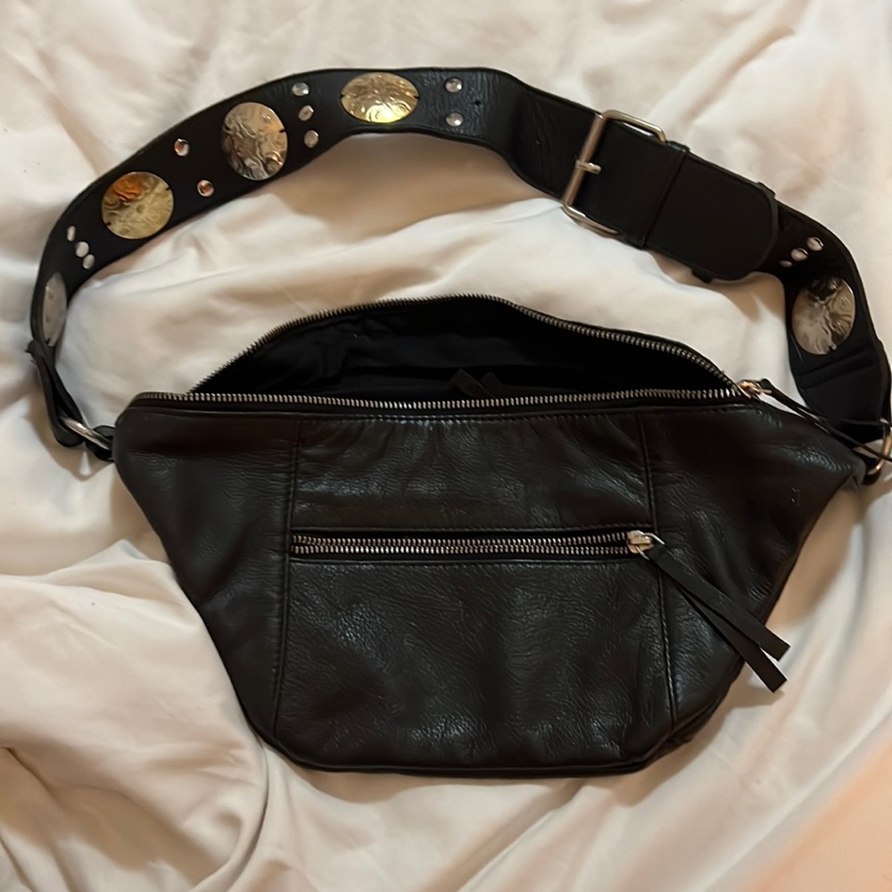 Free people leather belt bag with gold and silver accents